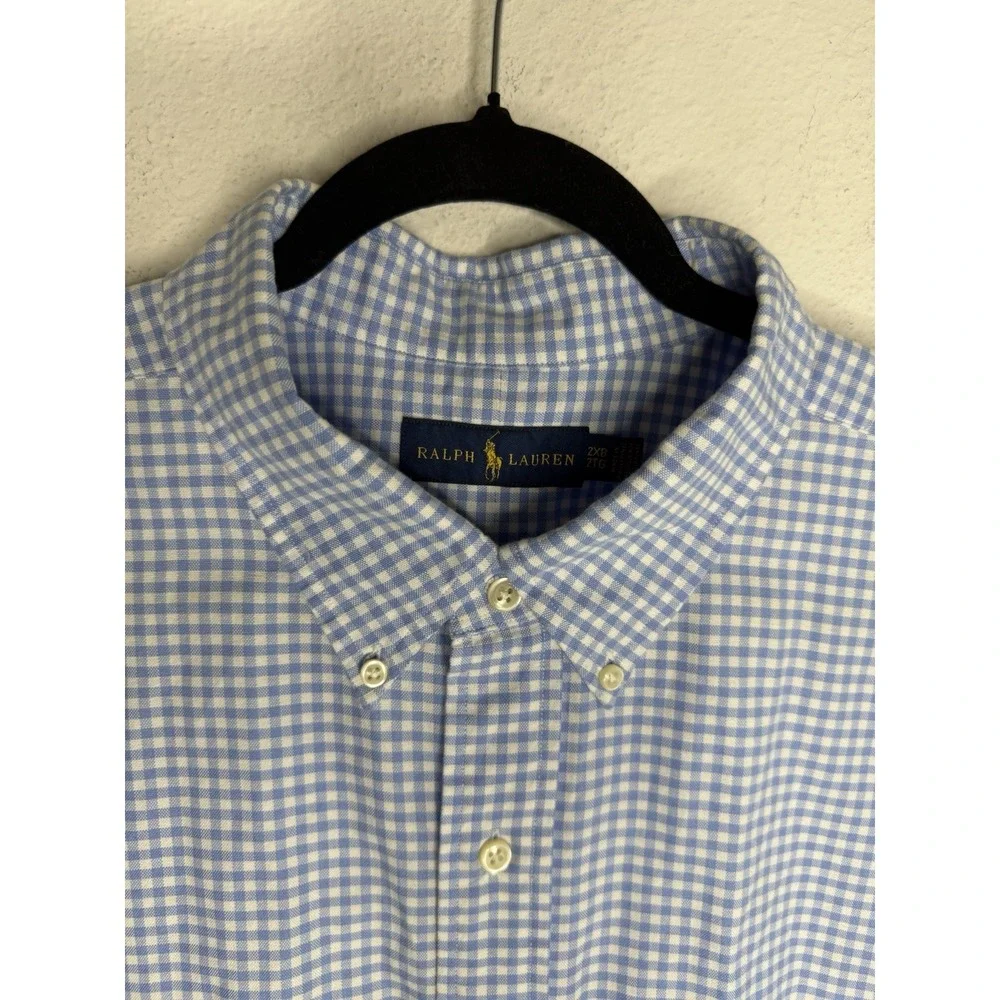 Ralph Lauren Shirt Adult 2XB Blue Gingham Classic Heavy Cotton Preppy